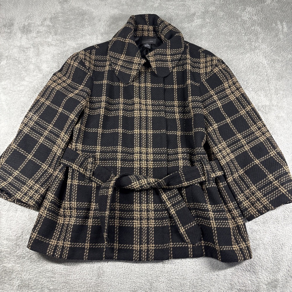 Focus 2000 Double Breasted Lined Jacket 3/4 Sleeve Wool blend 2 Buttons Sz 14W